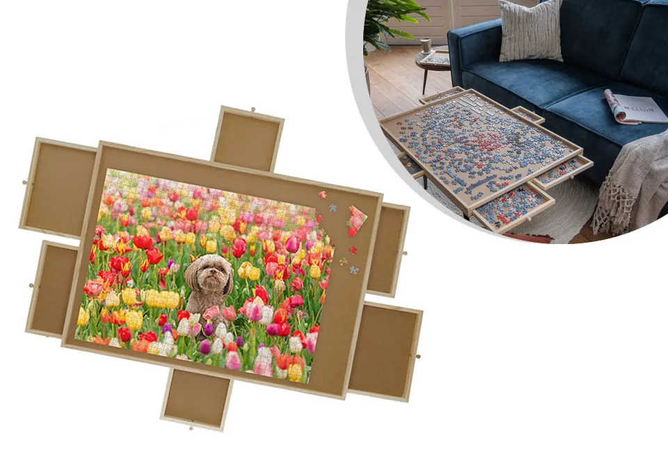 Practical puzzle board with drawers