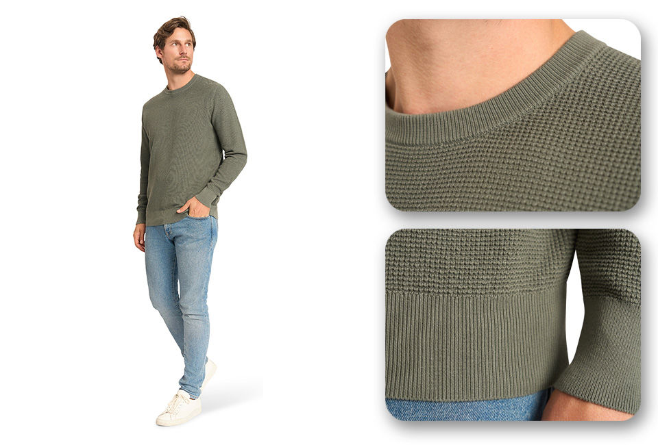 Stylischer Herrenpullover aus Baumwolle mit Waffelmuster