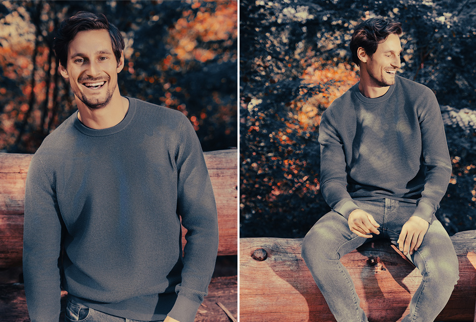 Stylischer Herrenpullover aus Baumwolle mit Waffelmuster