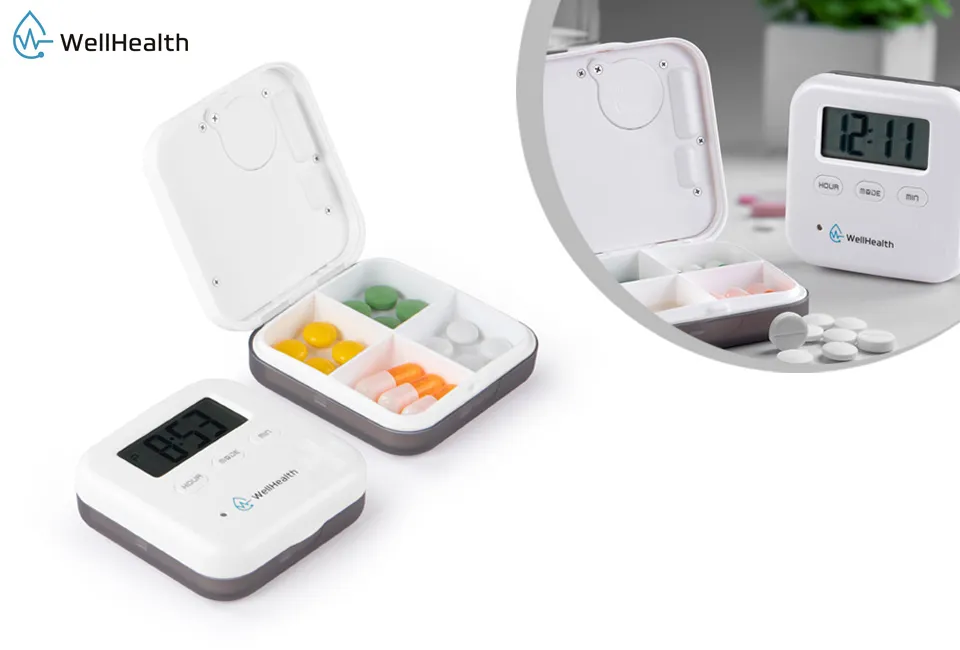 Automatyczne pudełko na tabletki z alarmem dźwiękowym i wibracjami