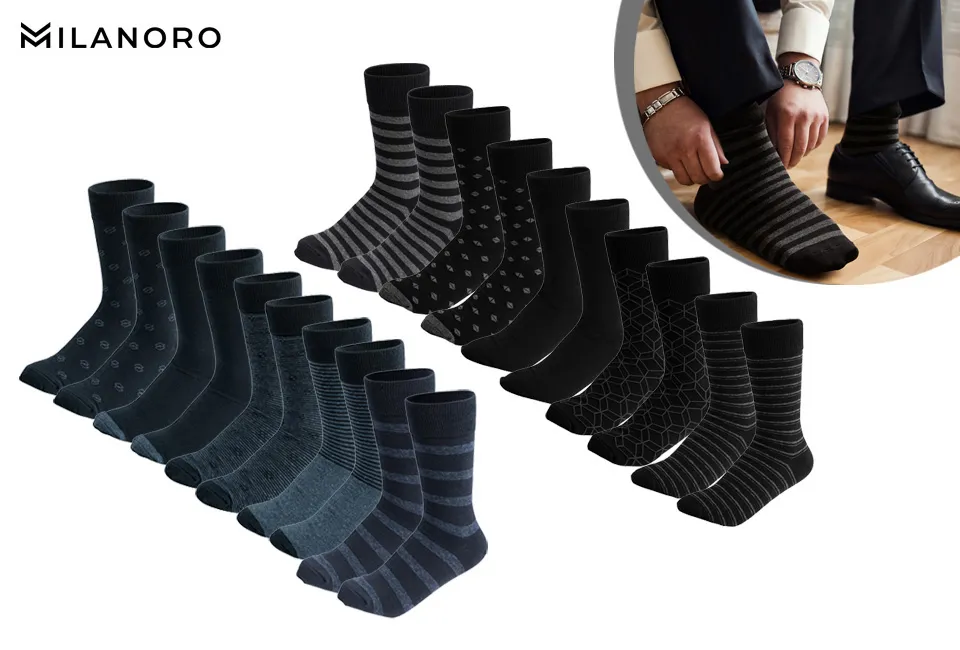 10 paia di calzini da uomo in cotone con motivi eleganti
