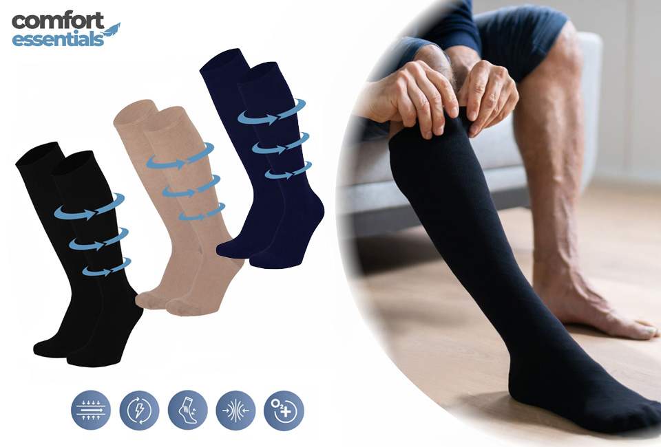 2 pares de meias de compressão de viagem e conforto para homem e mulher