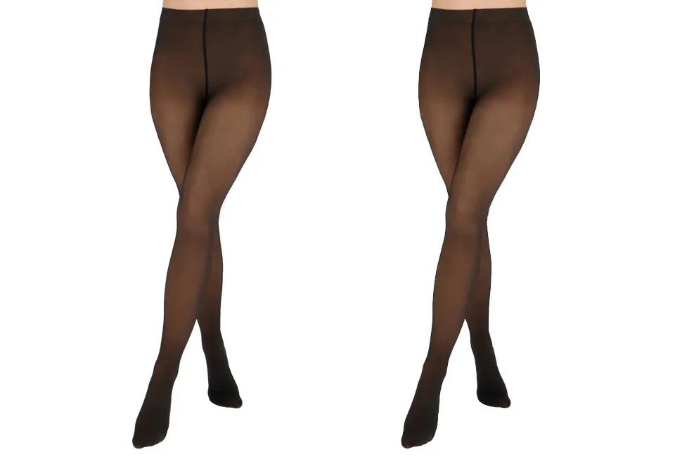 2 paar zwarte panty's met nude look