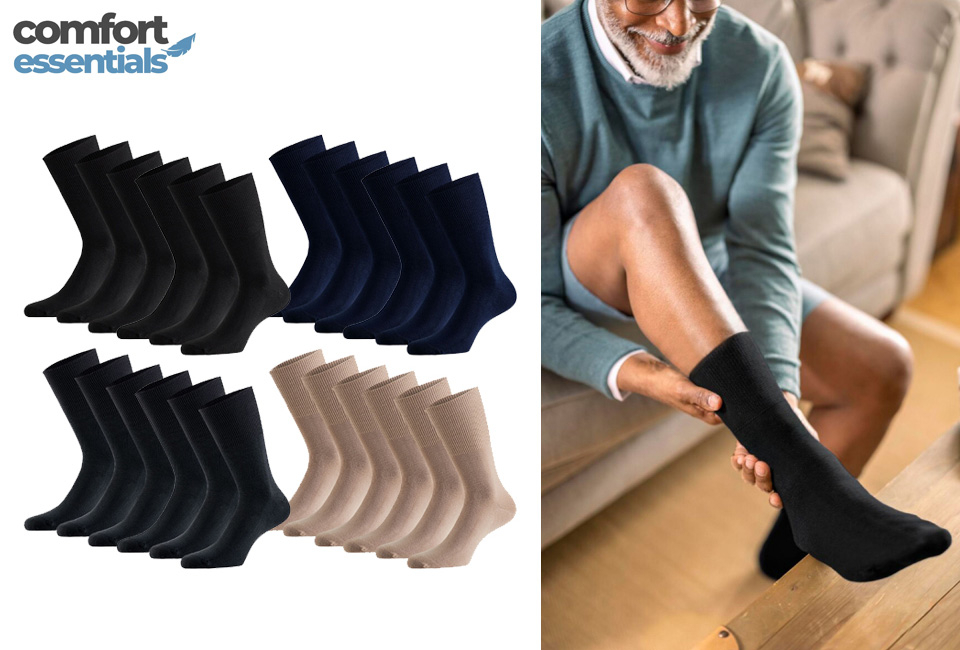 6 pairs of diabetic socks with non-constricting cuffs