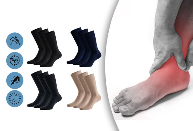 6 pairs of diabetic socks with non-constricting cuffs