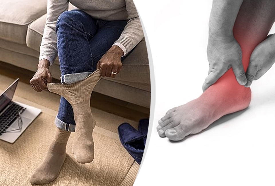 6 pairs of diabetic socks with non-constricting cuffs