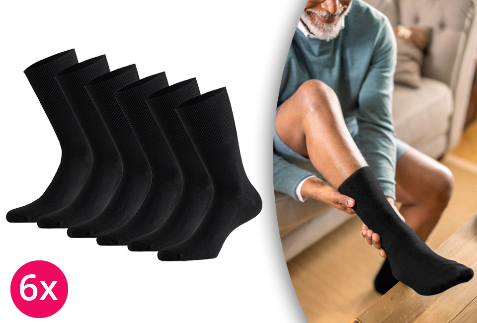 6 pairs of diabetic socks with non-constricting cuffs