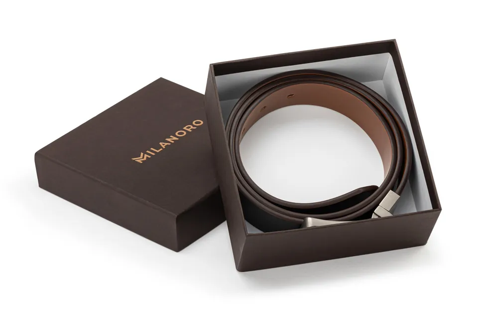 Ceinture en cuir &agrave; boucle r&eacute;versible noir et cognac 2-en-1