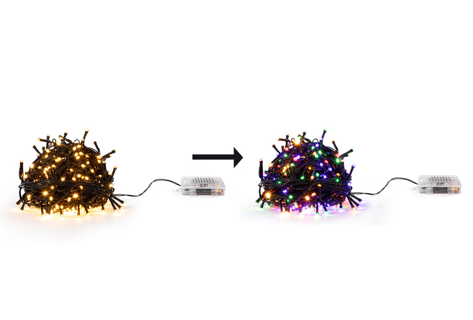 Guirlande de Noël lumineuse à piles avec changement de couleur et boîte de rangement incluse