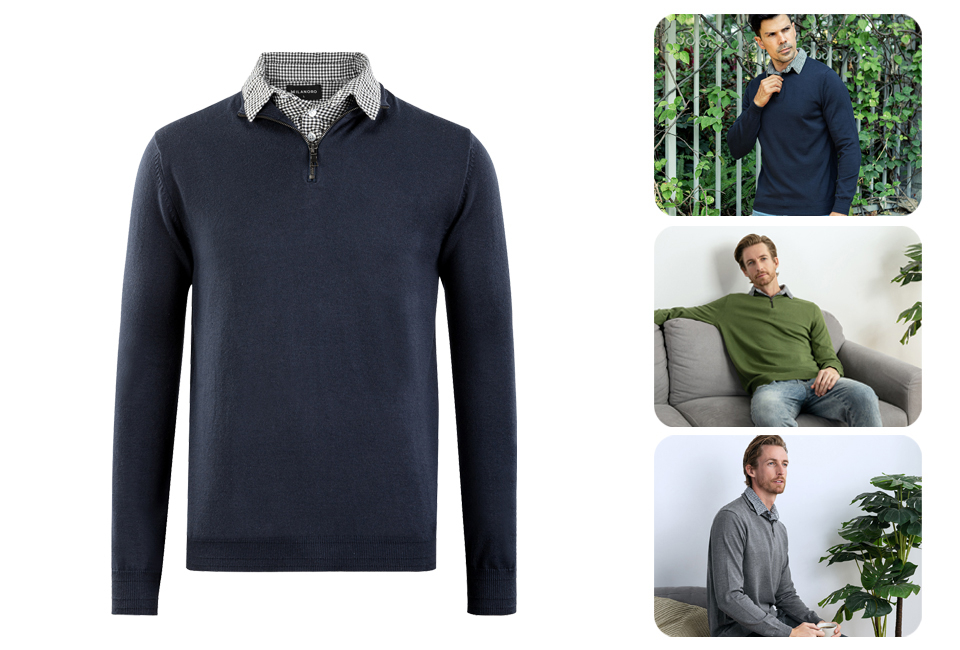 Men's pullover with shirt collar and half-zipper