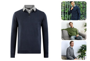 Men's pullover with shirt collar and half-zipper — 4