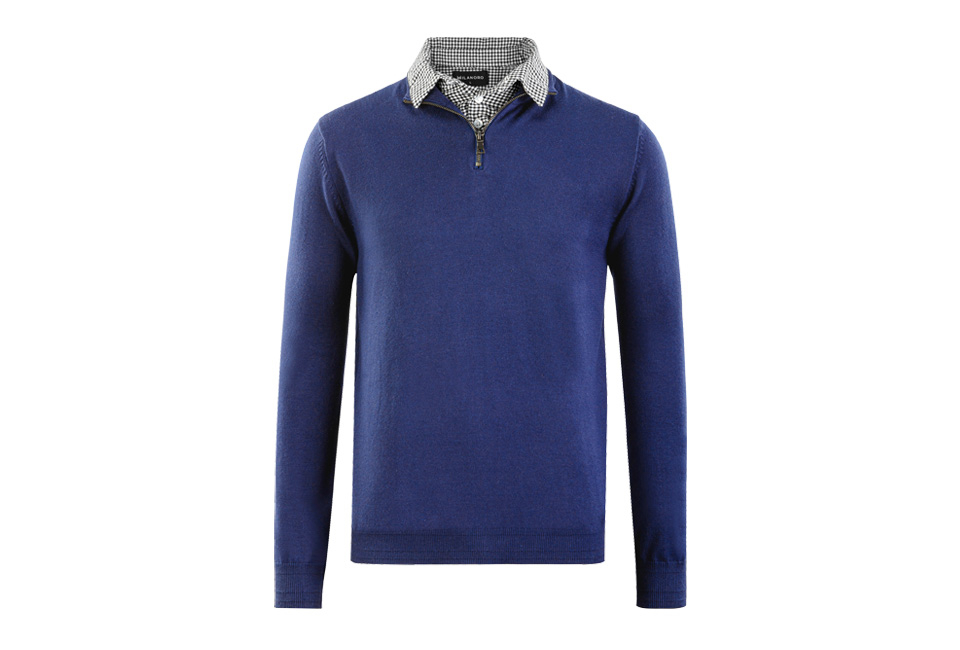 Men's pullover with shirt collar and half-zipper
