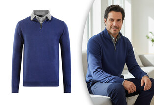 Men's pullover with shirt collar and half-zipper — 6