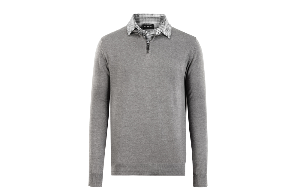 Men's pullover with shirt collar and half-zipper