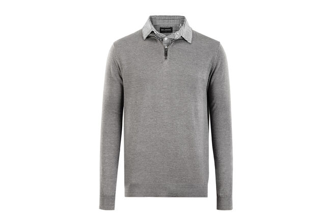 Men's pullover with shirt collar and half-zipper