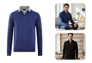 Men's pullover with shirt collar and half-zipper — 9