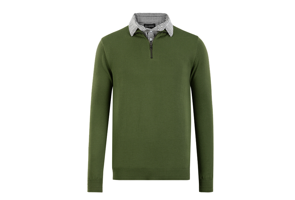 Men's pullover with shirt collar and half-zipper
