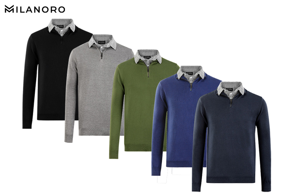Men's pullover with shirt collar and half-zipper