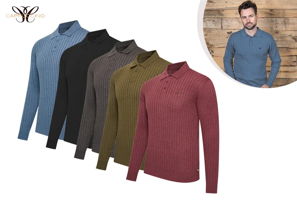 Elegante polo de punto de manga larga con cierre de botones