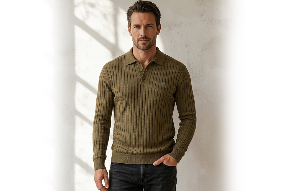 Elegante polo da uomo a maniche lunghe in maglia