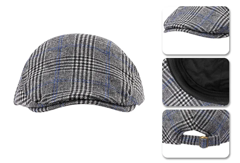 Warme platte pet met ruitpatroon