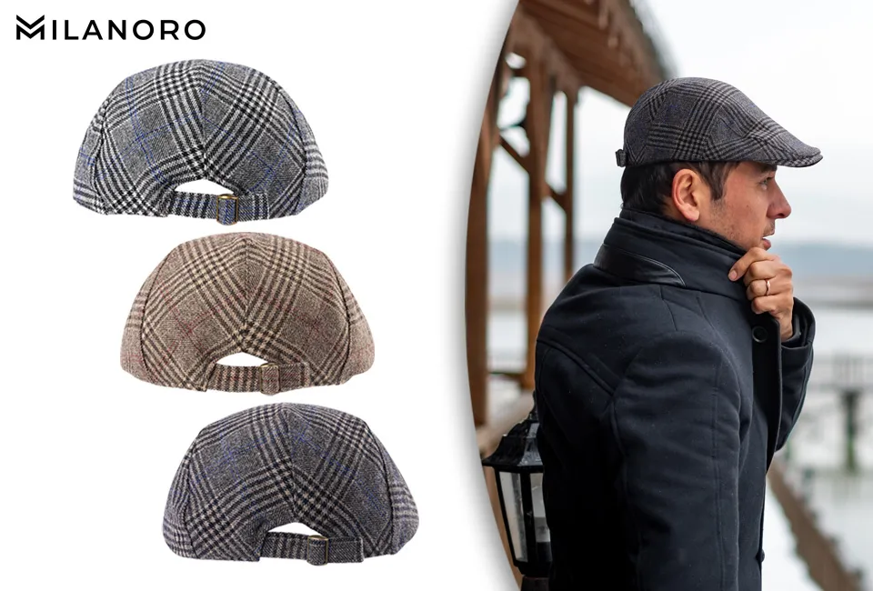 Warme platte pet met ruitpatroon