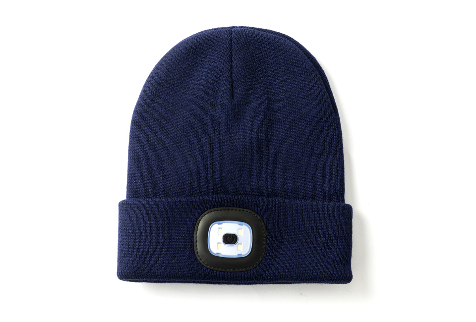 Safer and more visible with this beanie with built-in LED headlamp
