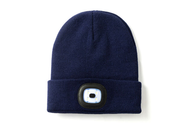 Safer and more visible with this beanie with built-in LED headlamp