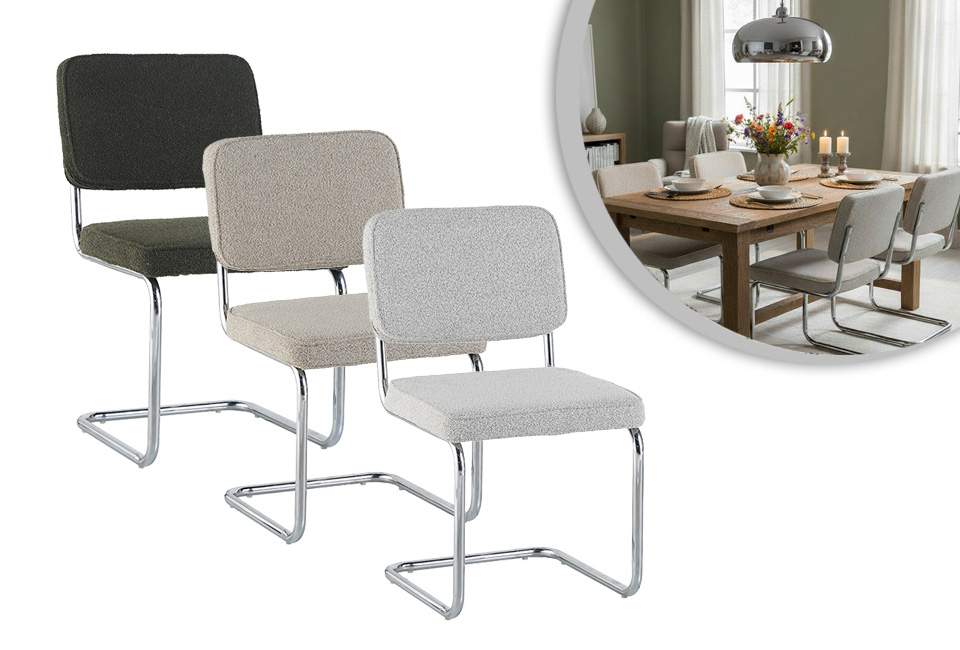 Set van 2 eetkamerstoelen met bouclé bekleding