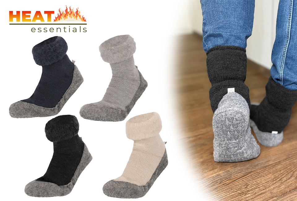 Wollen pantoffelsokken met antislipzool