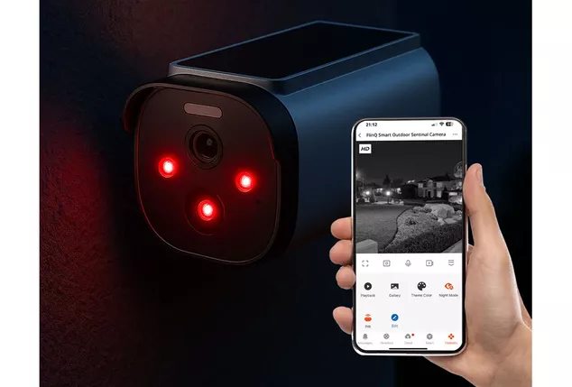Solar-powered outdoor security camera with night vision