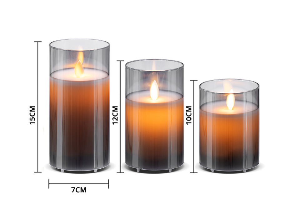 Conjunto elegante de 3 velas LED recarregáveis com vidro