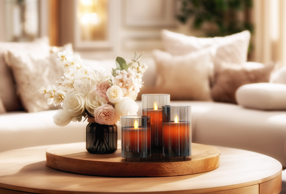 Conjunto elegante de 3 velas LED recarregáveis com vidro