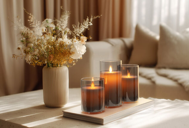 Conjunto elegante de 3 velas LED recarregáveis com vidro