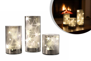 Lot de 3 cylindres en verre LED décoratifs