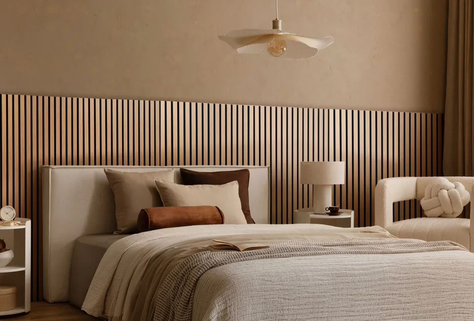 Akoestische wandpanelen in houtlook