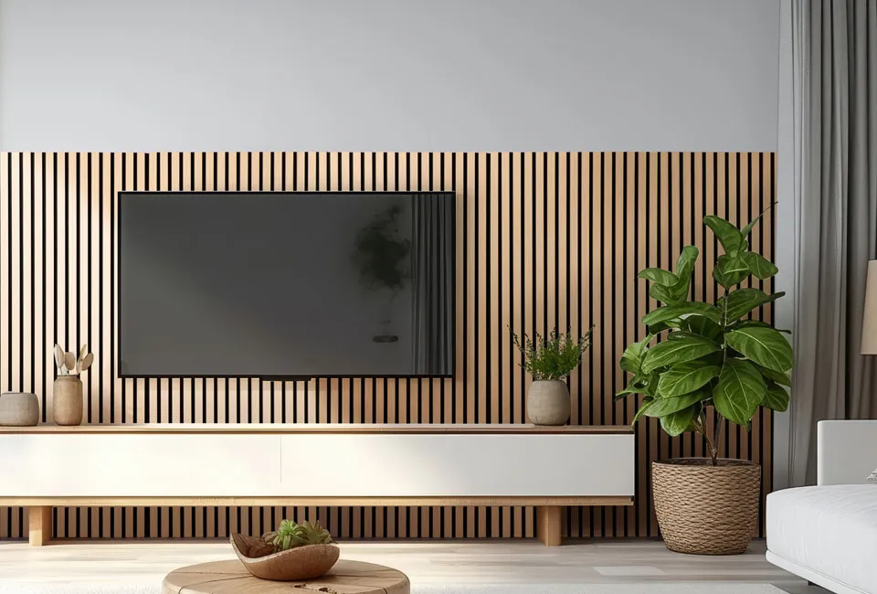 Akoestische wandpanelen in houtlook