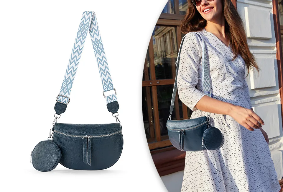 Stylowa sk&oacute;rzana torebka z saszetką lub portfelem gratis