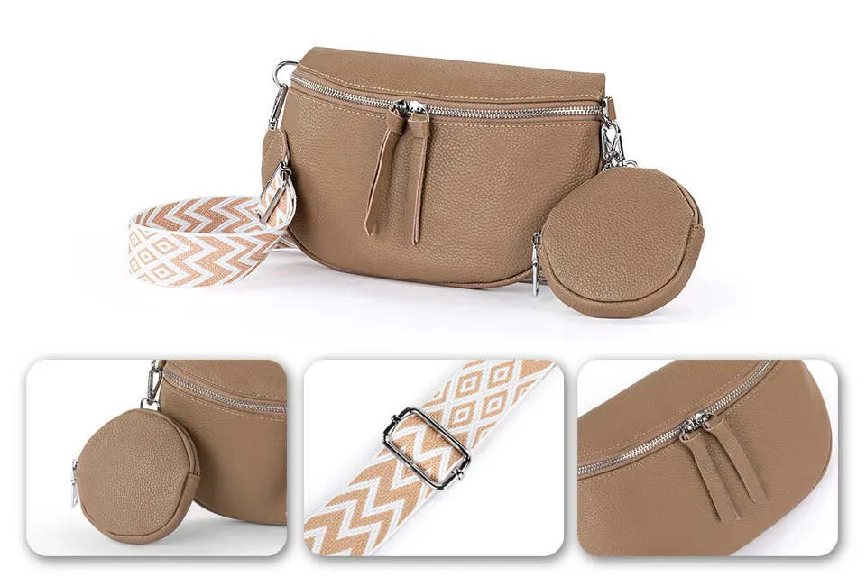 Stylowa sk&oacute;rzana torebka z saszetką lub portfelem gratis