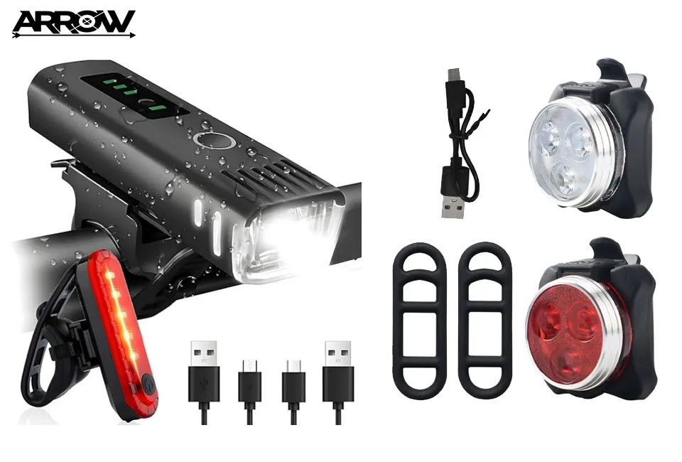 Conjunto de 2 luzes de bicicleta recarreg&aacute;veis com vis&atilde;o n&iacute;tida