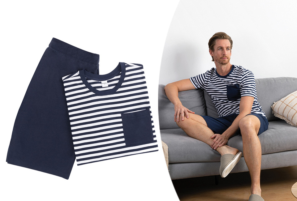 Pijama de manga curta em algodão para homem