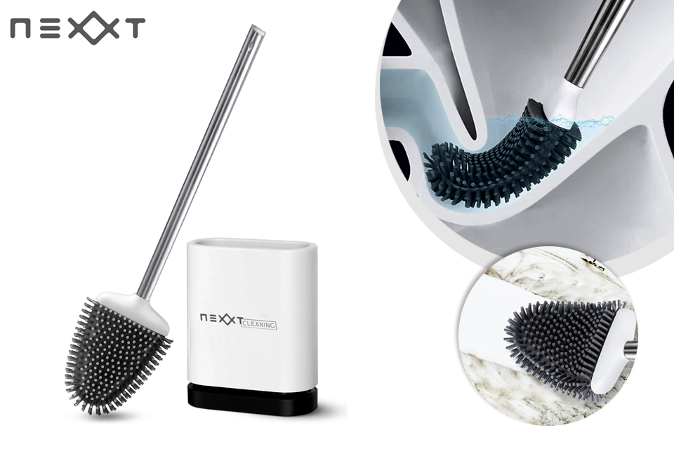 Brosse de toilette en silicone avec support pour un nettoyage en profondeur