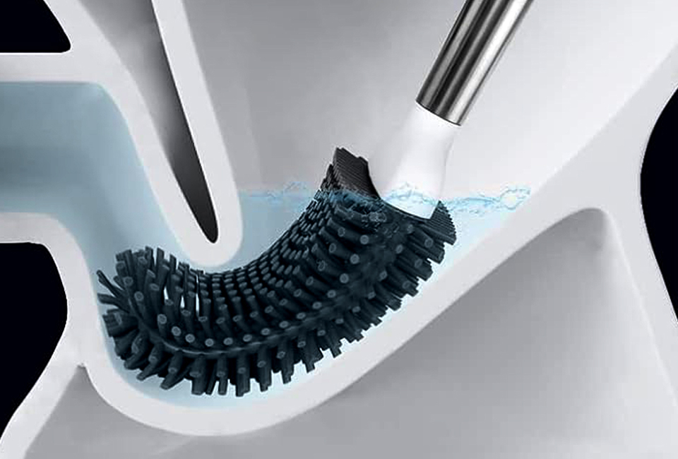 Brosse de toilette en silicone avec support pour un nettoyage en profondeur