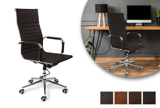 Élégante chaise de bureau en cuir avec dossier haut