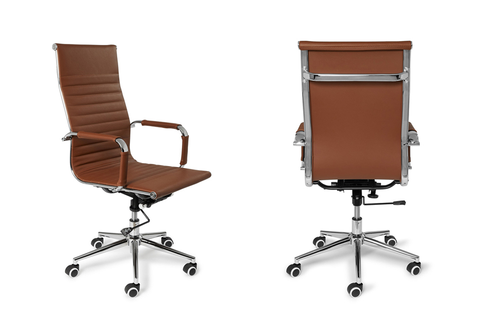 Élégante chaise de bureau en cuir avec dossier haut