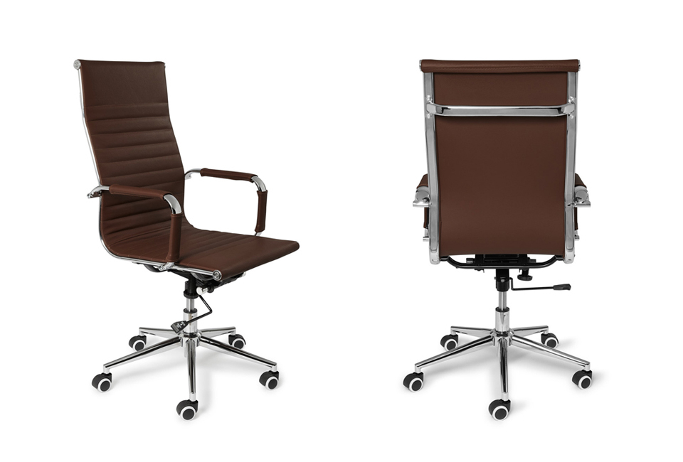 Élégante chaise de bureau en cuir avec dossier haut