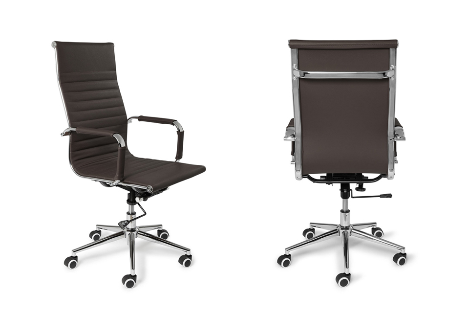 Élégante chaise de bureau en cuir avec dossier haut
