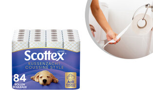 Paquete Advantage de 84 rollos de papel higiénico Scottex de 3 capas blando como una almohada — 1