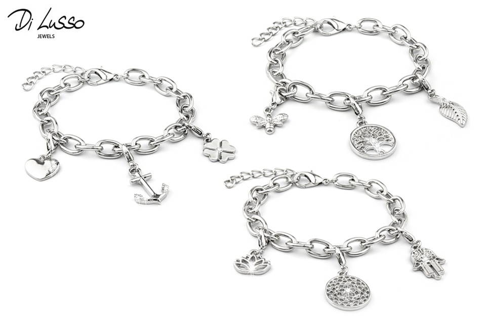 Elegant silver charm bracelets from Di lusso