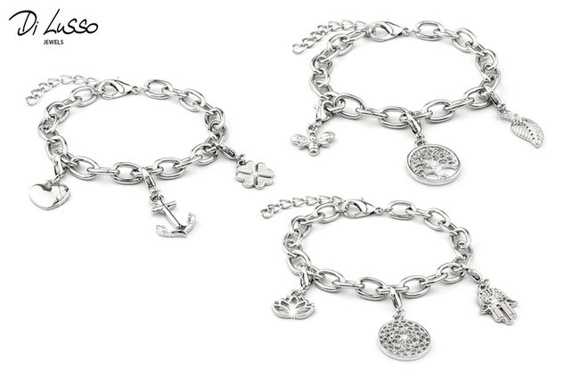 Elegant silver charm bracelets from Di lusso